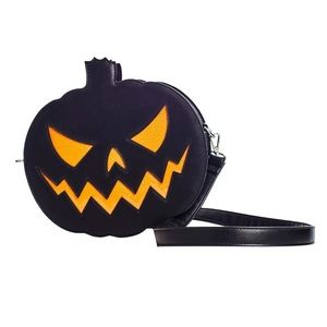 Sourpuss Sparkle Pumpkin Purse Black Orange Crossbody Bag Halloween Goth Horror